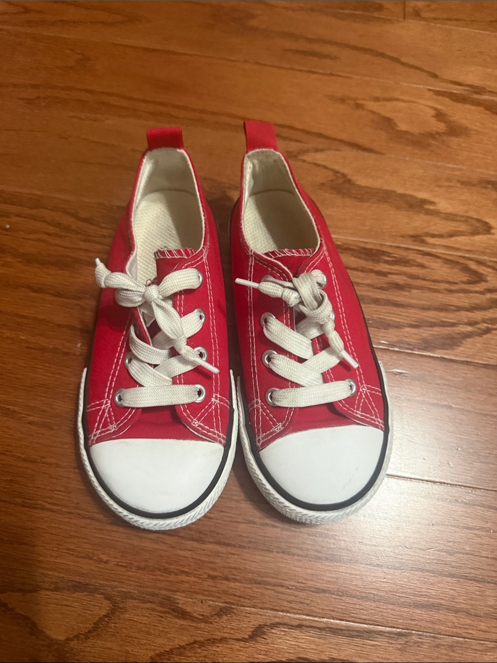 Kids Red Low-Top Canvas Sneakers with White Laces